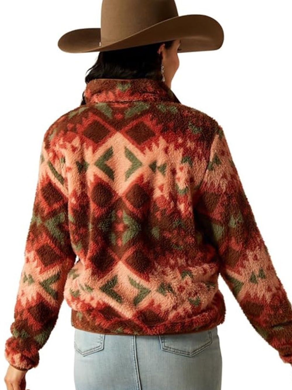 Ariat Berber snap front fleece pullover w/ Southwestern print. Women's small